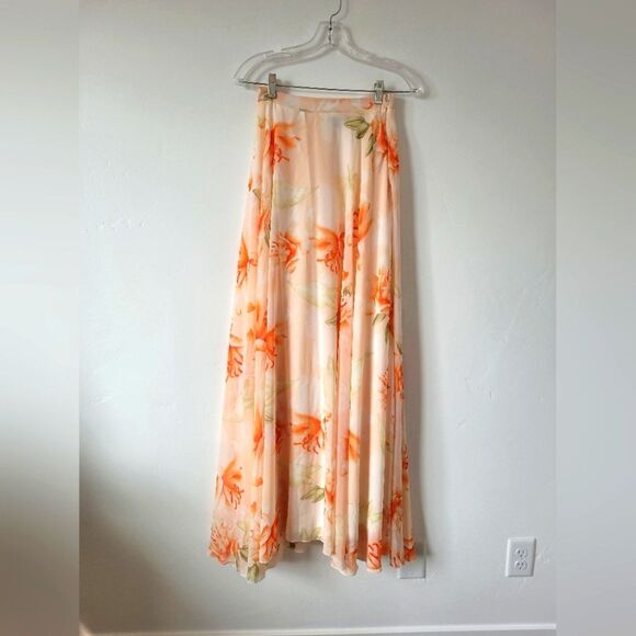 NEW Petal Roz Floral Maxi Skirt Orange Pastel Flowy Fairy Cottage Ethereal Small - Picture 1 of 7